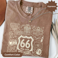 Route 66 100 Years T-Shirts Sweatshirt Vintage Americana Road Trip Doodle Design