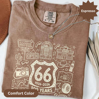 Route 66 100 Years T-Shirts Sweatshirt Vintage Americana Road Trip Doodle Design
