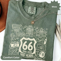 Route 66 100 Years T-Shirts Sweatshirt Vintage Americana Road Trip Doodle Design