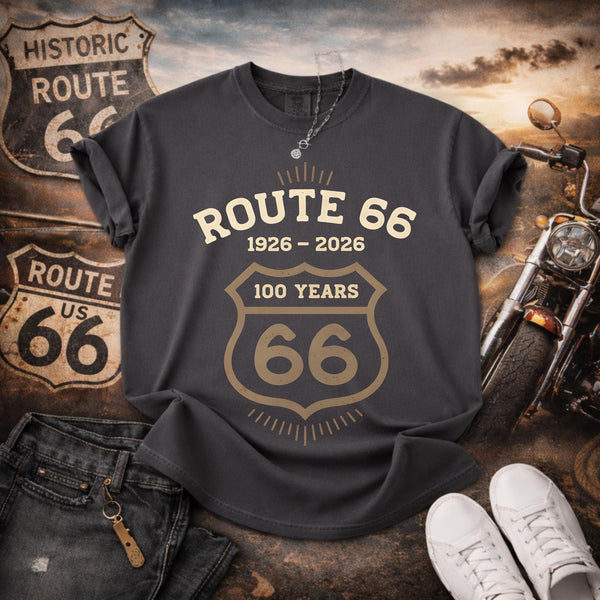 Route 66 100 Years Shirt 1926 2026 Centennial Route 66 T-Shirt Americana Road Trip Tee Classic Travel Graphic Anniversary T Shirt