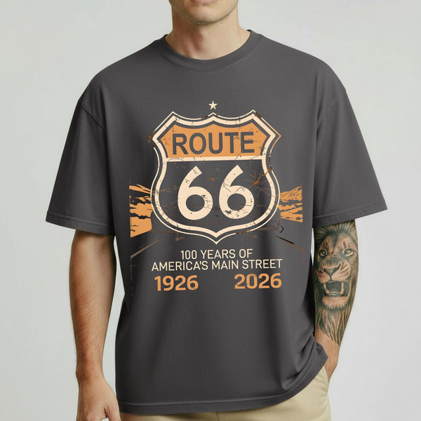 Route 66 100 Years 1926-2026 T-shirt Vintage Highway Shield Graphic Travel Tee Anniversary Shirts