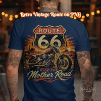 Route 66 Retro Biker T-shirt PNG, Vintage Centennial Americana Road Trip digital download, Men's Graphic, Classic Biker, Adventure Image