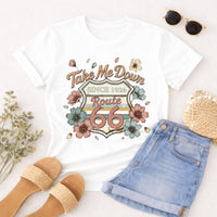 Route 66 Road Trip Shirt Take Me Down Route 66 Tee Vintage Floral Travel Shirt USA Highway 66 Gift Comfort Colors Graphic Tee