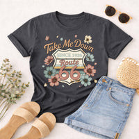 Route 66 Road Trip Shirt Take Me Down Route 66 Tee Vintage Floral Travel Shirt USA Highway 66 Gift Comfort Colors Graphic Tee