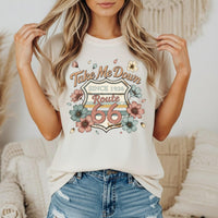 Route 66 Road Trip Shirt Take Me Down Route 66 Tee Vintage Floral Travel Shirt USA Highway 66 Gift Comfort Colors Graphic Tee
