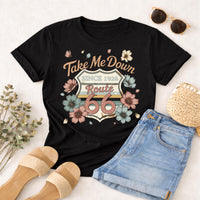 Route 66 Road Trip Shirt Take Me Down Route 66 Tee Vintage Floral Travel Shirt USA Highway 66 Gift Comfort Colors Graphic Tee
