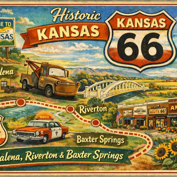 Historic Kansas Route 66 Poster, Vintage Road Trip Travel Art (Digital Download)
