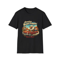 America Road-Trippin' Eagle Driving Vintage Car T-Shirt | Route 66 Graphic