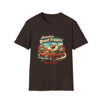America Road-Trippin' Eagle Driving Vintage Car T-Shirt | Route 66 Graphic
