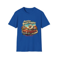 America Road-Trippin' Eagle Driving Vintage Car T-Shirt | Route 66 Graphic