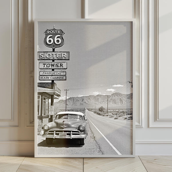 Route 66 Black and White Photo, American Road Trip Wall Art, Instant Download, Vintage Print, Photography Prints, Quality Photo Art Print