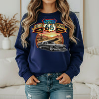 Route 66 Sweatshirt, Personalized Vintage Unisex Car Shirt, Classic Car Highway Art