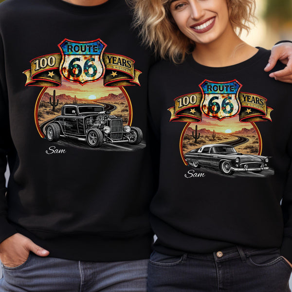 Route 66 Sweatshirt, Personalized Vintage Unisex Car Shirt, Classic Car Highway Art