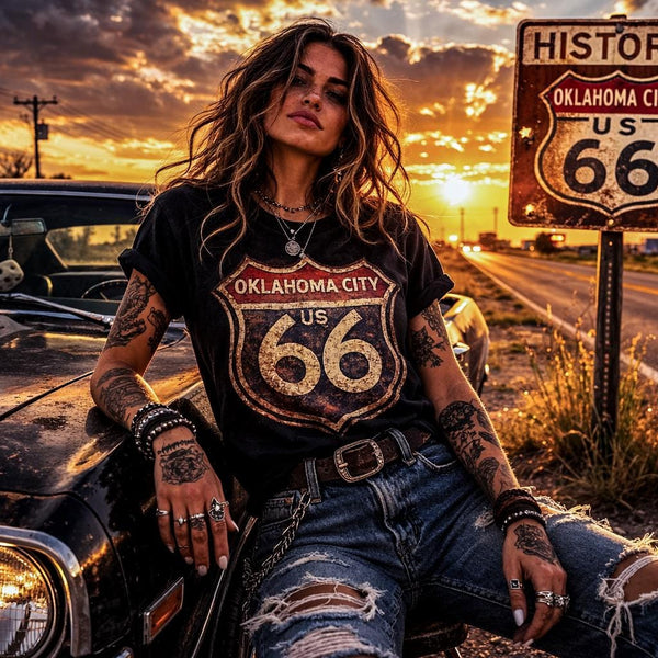 Oklahoma City Route 66 Shirt | Vintage Route 66 Tee | Retro Road Trip Shirt | Oklahoma Gift | Historic US 66 Travel Tee | Unisex Tee