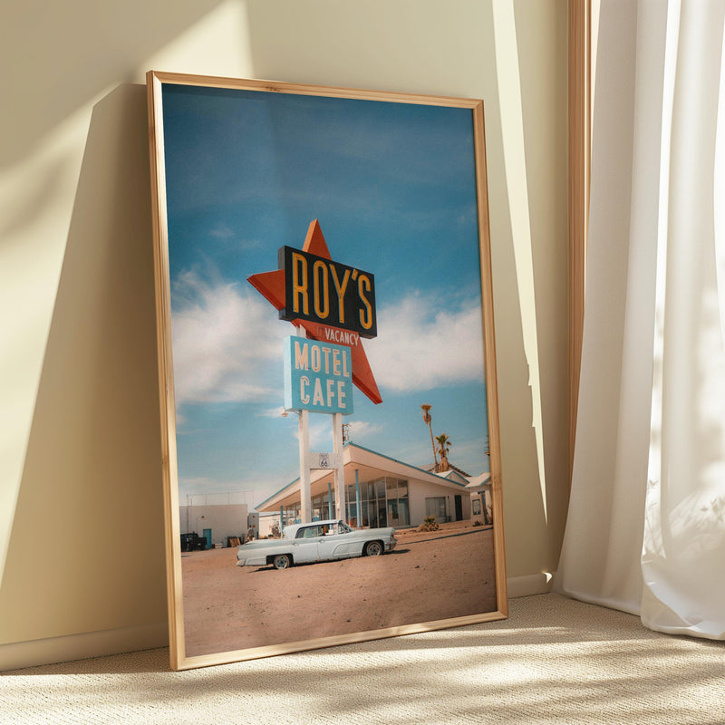 Route 66 Wall Art – Retro Motel Print, Vintage Car Photography, California Road Trip Poster, Travel Decor Digital Download