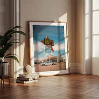 Route 66 Wall Art – Retro Motel Print, Vintage Car Photography, California Road Trip Poster, Travel Decor Digital Download