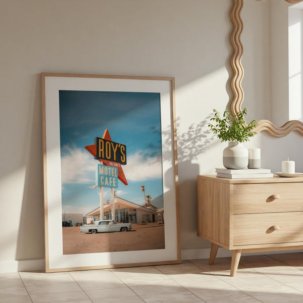 Route 66 Wall Art – Retro Motel Print, Vintage Car Photography, California Road Trip Poster, Travel Decor Digital Download