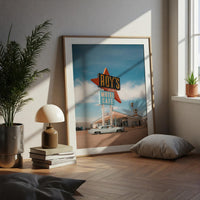 Route 66 Wall Art – Retro Motel Print, Vintage Car Photography, California Road Trip Poster, Travel Decor Digital Download