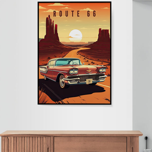 Route 66 Vintage Car Poster, Desert Road Trip Wall Art (Digital Download)