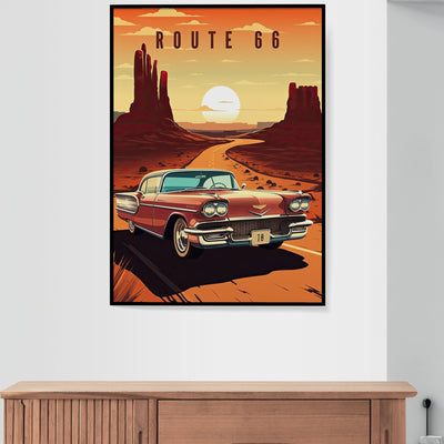 Route 66 Vintage Car Poster, Desert Road Trip Wall Art (Digital Download)