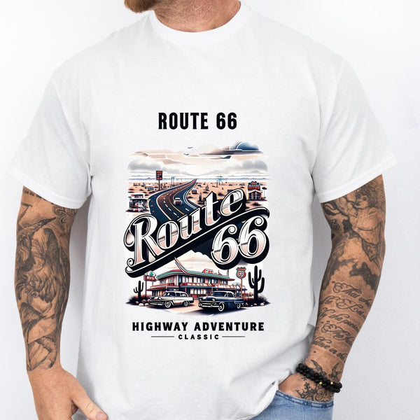 Route 66 Vintage T-shirt - Highway Adventure Road Trip Shirt, Retro Americana Travel Tee, Unisex, Classic Road Trip Gift,Gift for him/her