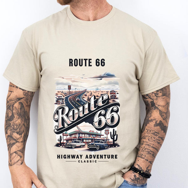 Route 66 Vintage T-shirt - Highway Adventure Road Trip Shirt, Retro Americana Travel Tee, Unisex, Classic Road Trip Gift,Gift for him/her