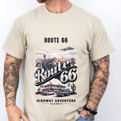 Route 66 Vintage T-shirt - Highway Adventure Road Trip Shirt, Retro Americana Travel Tee, Unisex, Classic Road Trip Gift,Gift for him/her