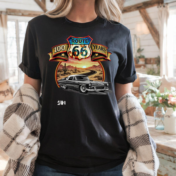 Route 66 Classic Car T-Shirt, Personalized Comfort Color Unisex Anniversary shirt