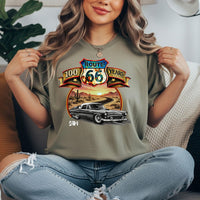 Route 66 Classic Car T-Shirt, Personalized Comfort Color Unisex Anniversary shirt