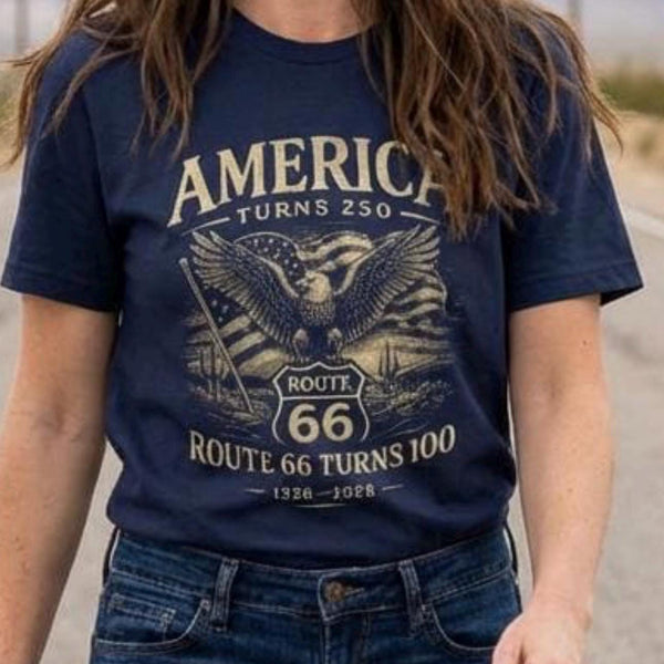 America 250 Shirt Route 66 100 Vintage Patriotic Eagle Tee 1776 2026 USA Retro Distressed Route 66 Shirt Americana Tee