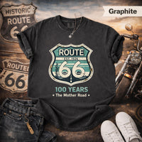 Route 66 Centennial tee 100 Vintage Retro Teal Sunset Desert Cactus Graphic Mens Road Trip T-Shirt 1926 2026 Route 66 Shirts