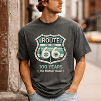 Route 66 Centennial tee 100 Vintage Retro Teal Sunset Desert Cactus Graphic Mens Road Trip T-Shirt 1926 2026 Route 66 Shirts