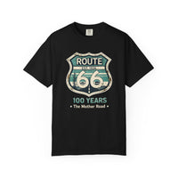 Route 66 Centennial tee 100 Vintage Retro Teal Sunset Desert Cactus Graphic Mens Road Trip T-Shirt 1926 2026 Route 66 Shirts