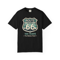 Route 66 Centennial tee 100 Vintage Retro Teal Sunset Desert Cactus Graphic Mens Road Trip T-Shirt 1926 2026 Route 66 Shirts