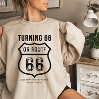 Turning 66 on Route 66 Shirt, 66th Birthday Road Trip Shirt, Route66 Birthday Tee, Vintage Route 66 Sweathirt, Gift for 66 Year Old
