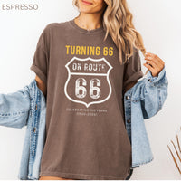 Turning 66 on Route 66 Shirt, 66th Birthday Road Trip Shirt, Route66 Birthday Tee, Vintage Route 66 Sweathirt, Gift for 66 Year Old