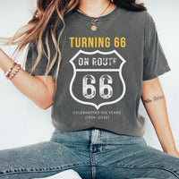 Turning 66 on Route 66 Shirt, 66th Birthday Road Trip Shirt, Route66 Birthday Tee, Vintage Route 66 Sweathirt, Gift for 66 Year Old