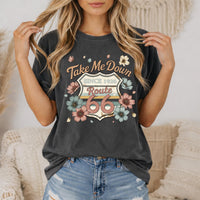 Route 66 Road Trip Shirt Take Me Down Route 66 Tee Vintage Floral Travel Shirt USA Highway 66 Gift Comfort Colors Graphic Tee