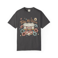 Route 66 Road Trip Shirt Take Me Down Route 66 Tee Vintage Floral Travel Shirt USA Highway 66 Gift Comfort Colors Graphic Tee
