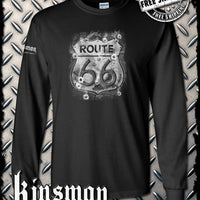 Route 66 Long Sleeve T-Shirt - Smoking Sign with Bullet Holes
