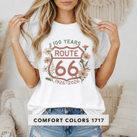 100 Years Route 66 Floral Shield T-shirt | Anniversary Tee Road Trip Shirts Route 66 tee