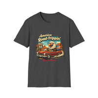 America Road-Trippin' Eagle Driving Vintage Car T-Shirt | Route 66 Graphic