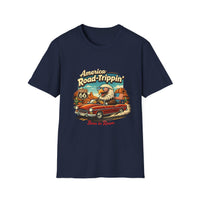America Road-Trippin' Eagle Driving Vintage Car T-Shirt | Route 66 Graphic
