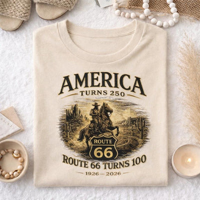 Vintage Western Cowboy Shirt, America 250th 2026, Route 66 Centennial Tee, Patriotic USA Shirt