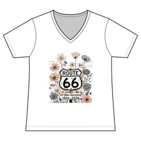 Route 66 Floral V Neck Shirt 100 Years Anniversary Tee Womens Vintage Wildflower Route 66 Top Road Trip Shirt Retro Travel Gift Relaxed fit