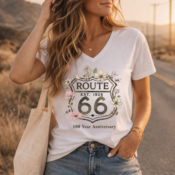 Route 66 Floral Shirt Vintage Highway Tee 100 Year Anniversary Shirt Boho Route 66 Graphic Tee Road Trip Gift