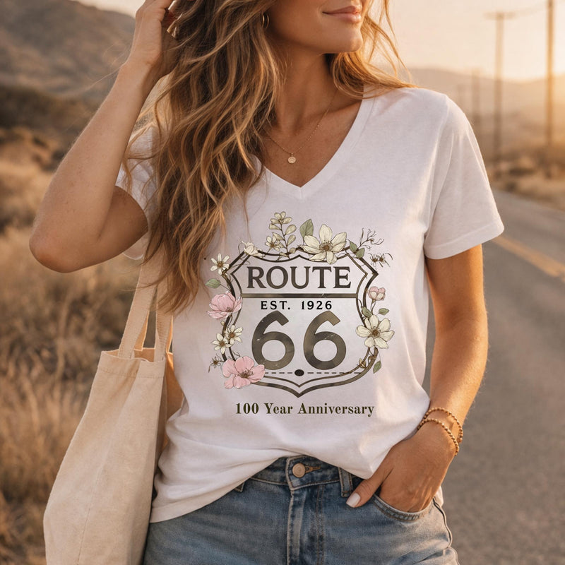 Route 66 Floral Shirt Vintage Highway Tee 100 Year Anniversary Shirt Boho Route 66 Graphic Tee Road Trip Gift