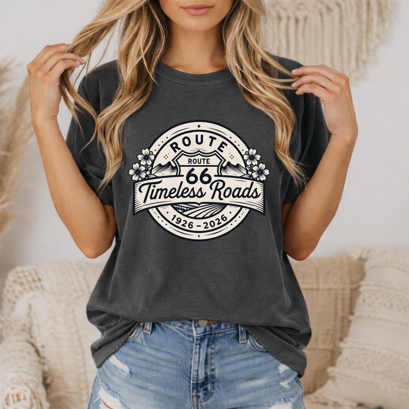 Route 66 T-shirt | Vintage Road Trip Retro Badge Womens Route 66 tee