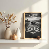 Route 66 Vintage Car Black and White Poster, American Road Trip Wall Art