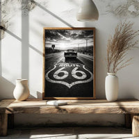 Route 66 Vintage Car Black and White Poster, American Road Trip Wall Art